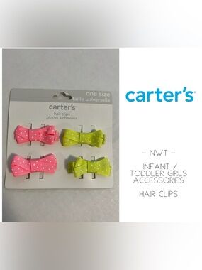 🆕CARTER’S - NWT - INFANT / TODDLER GIRLS 4PK HAIR CLIPS